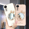 For OPPO A18 4G / A38 4G / A58 4G / A78 4G / A78 5G / A98 5G Back Cover with Bowknot Makeup Mirror Luxury 6D Plating Square Bumper Girls Phone Case Shiny Soft Silicone Protective Cases Pouch. 