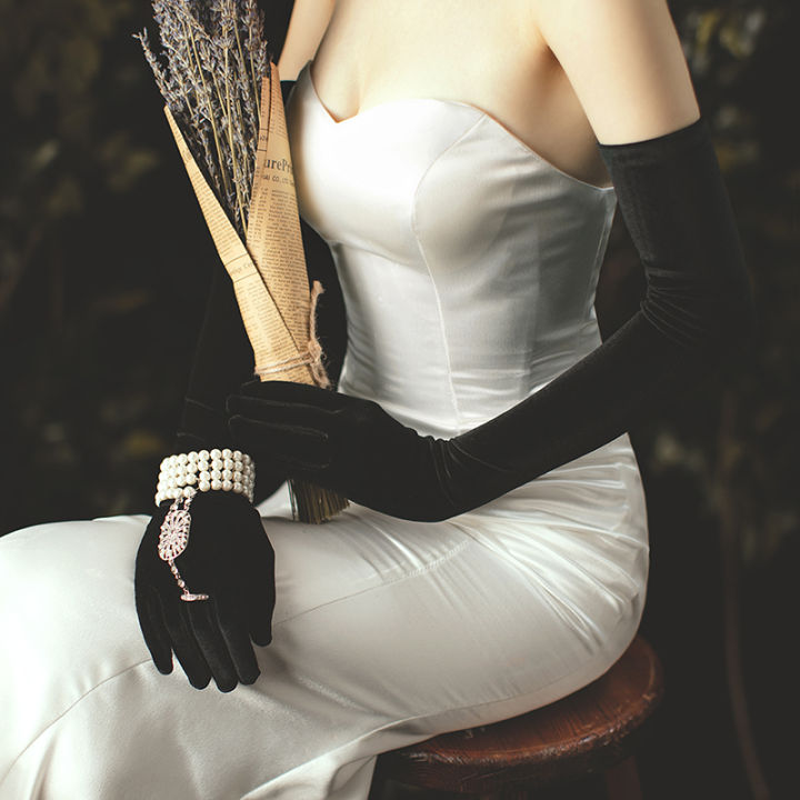 LibiLuxury%20XINMEIJI%20Wedding%20Bridal%20Long%20Opera%20Handschuh%20Black%20Gloves%20for%20Apparel%20Velvet%20Finger%20Brides%20Bridesmaid%20Gloves%20WG011%20-%20Image%204