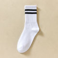 Woman Men Unisex Street Striped Mid Tube Socks Breathable Sports Solid Versatile Striped Black White Socks ZHANGNA. 