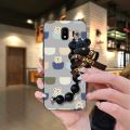 Waterproof Anti-knock Phone Case For Samsung Galaxy J4 2018/J400F Bear bracelet Back Cover Black pearl pendant cute. 