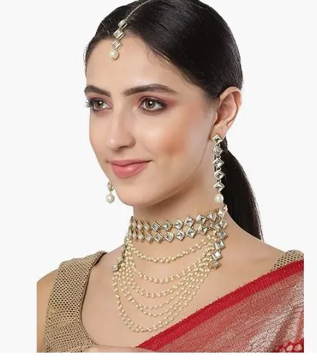 Karatcart%20Gold%20Plated%20Pearl%20Chain%20Kundan%20Necklace%20Set%20for%20Women%20-%20Image%204