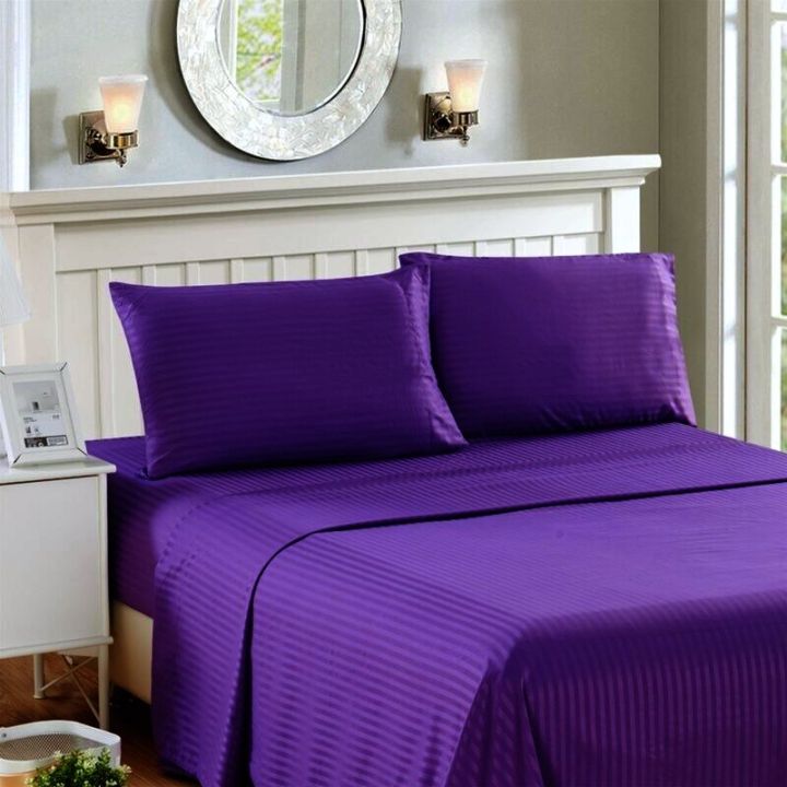 Pure Cotton Self Striped Bedsheet- Violet