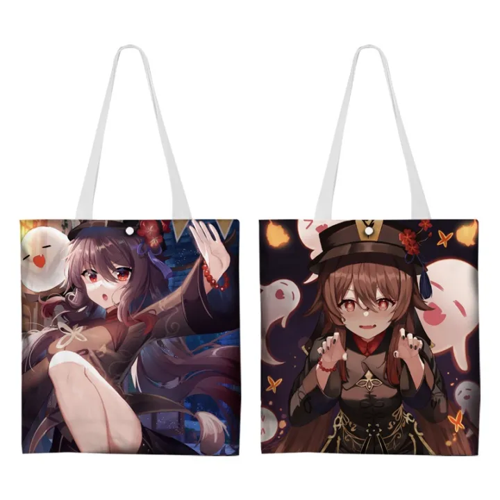 【ALLGOOD】Anime Demon Slayer Kimetsu No Yaiba Colorful Digital Printing Shoulder Bag Girls Canvas Shopping Bag Tote Bag