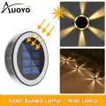 Auoyo solar led outdoor ground garden light Waterproof Courtyard Wall Step Lamp Decoration Solar Fence Light Round Warm Lighting. 