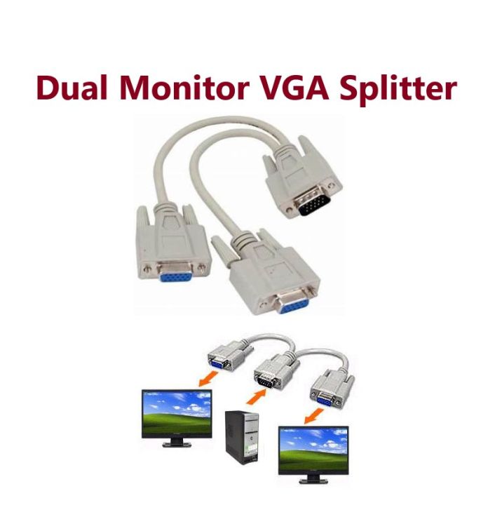 Dual Monitor VGA Splitter Y Cable
