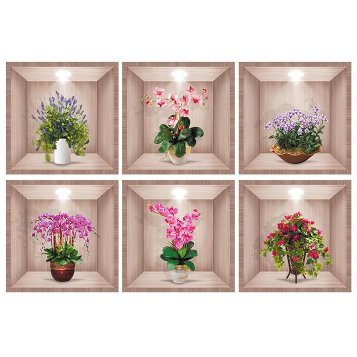 6 Sheets PVC 3D Vases Wall Decal Bedroom Decor 6 Sheets Orchid Decals