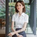 2023Spring and Autumn NewVCollar White Shirt Women's Long Sleeve Formal Suit Work Clothes Business Wear White Short Sleeve Shirt. 