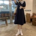 Summer New Sweet Retro Japanese Style Doll Collar Dress Female Students Korean Style Mid-Length All-MatchingaWord Dress. 