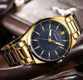 Curren Business Men Gents Gold Stainless Steel Luxury Elegant Rich Look Wrist Watch. 