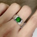 【IKE】Fashion Green Crystal Emerald Gemstones Diamonds Concise Rings for Men  White Gold Silver Color Jewelry Bague Trendy Bands. 