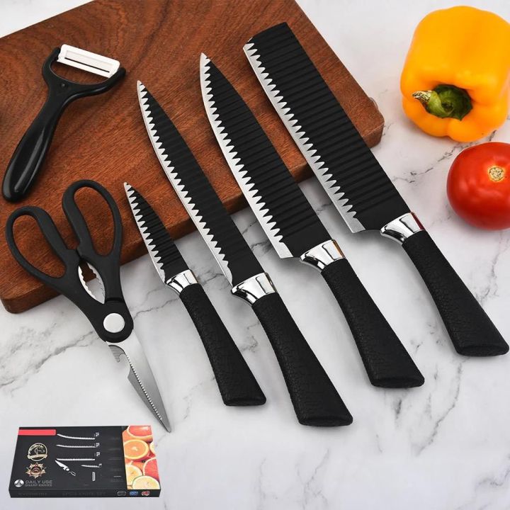 Wave Pattern Knife Black 6 PCS Set With Peeler And Scissor ️ ...