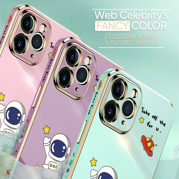 Luxury%206D%20Plating%20Case%20for%20Infinix%20Hot%2011S%20NFC%20Back%20Cover%20Cute%20Cartoon%20Happy%20Astronaut%20Side%20Pattern%20Soft%20Silicone%20Square%20Phone%20Cases%20-%20Image%205