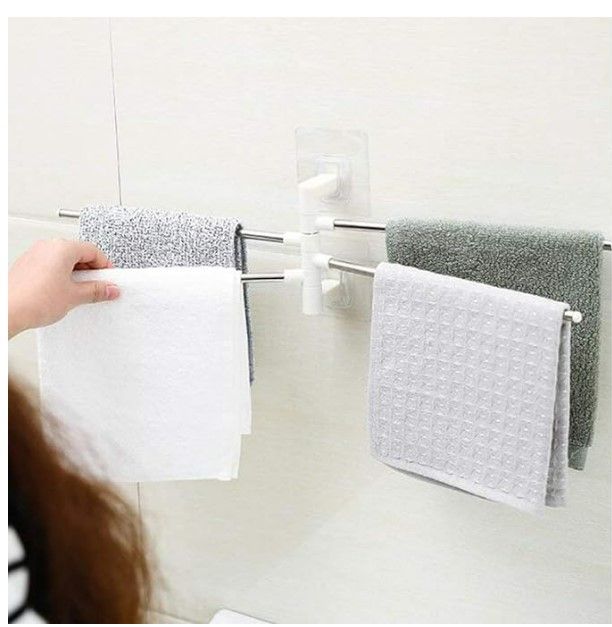 Self Adhesive Stainless Steel 4 Bar Towel Rack for Bathroom |Towel Holder for Kitchen |Towel Hanger Stand for Wash Basin