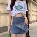 Rule Sense Shorts Hot Pants Summer Design High Waist Stitching Skirt Not Slimming New Hip Style Denim Hot Girl Bag. 