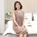 Artificial Cotton Nightdress Women's Summer Short-Sleeved Nightdress Sleeveless Daily Wear Pajamas plus Size Artificial Cotton Middle-Aged Mom Dress. 