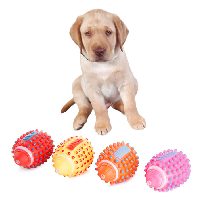 Dog Toy Rubber Squeak Rugby Shape Chew Pets Play Toy Funny Bone Face Design Interactive Play Oval Dog Toys for Medium Large Dogs Cat Puppy Sound Tool Supplies