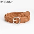 【LRTYUWE 925 Silver MALL】RAINIE SEAN Knitted Women Belt Vintage Ladies for Trousers Solid Red Camel Coffee Gray Navy Strap Belt 105cm. 