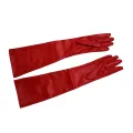 Kqueebee Pair of Stylish Red Solid Color PU Leather Long Gloves For Women. 
