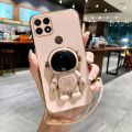 Maitus for OPPO A15 Back Cover Cute Astronaut Hidden Stand Luxury 6D Plating Square Bumper Shiny Case Full Protection Soft Silicone Phone Cases with Lanyard. 