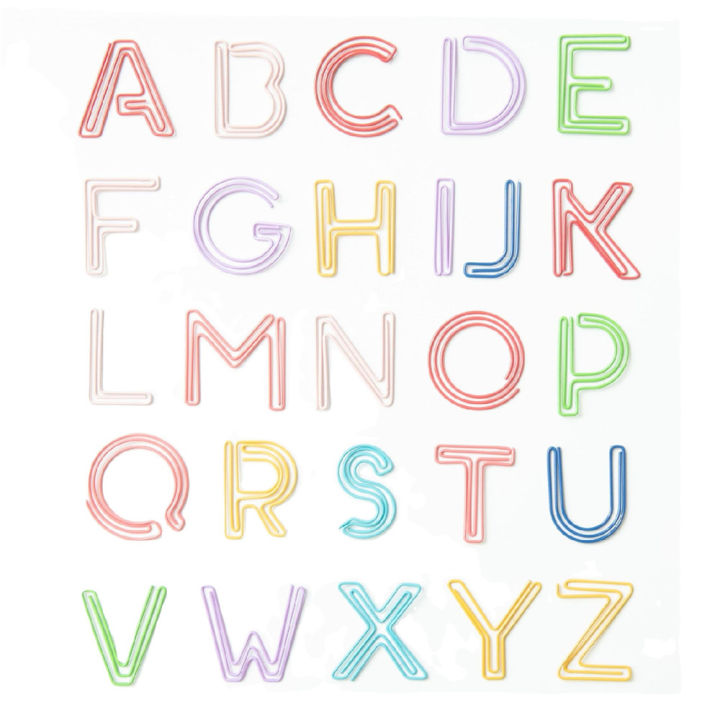 26pcs/set Cute Alphabet Paper Clips Stationery Metal Clear Binder Clips Photos Tickets Notes Letter Paper Clip