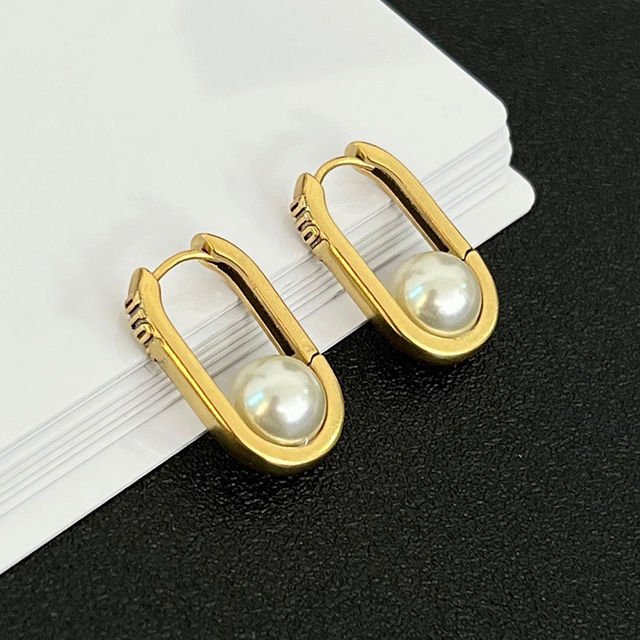 SRCOI Luxury Pearl U Shaped Geometric Hoop Earrings For Women Girls Small Thick Oval Sleeper Ear Buckle Fashion Jewelry Gift