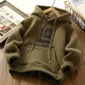 Boys Padded Hooded Sweatshirt Autumn Winter Children's Clothing Plus Velvet Thick Warm Hoodie Big Kids Thermal Pullover Tops. 