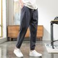 Cotton Linen Pants Men's Thin Summer Loose-Fit Tappered Trousers Korean Style Trendy Casual Summer Construction Site Linen Ankle Length Pants Men. 