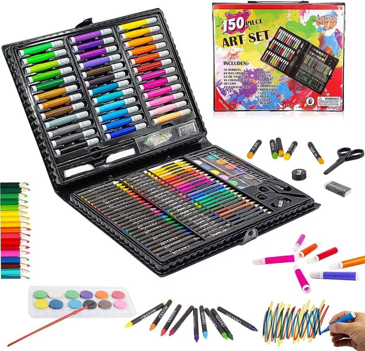 150Pcs/Set%20Kids%20Art%20Drawing%20Painting%20Tool%20Marker%20Pens%20Wax%20Crayon%20Oil%20Pastel%20Gift%20Drawing%20Set,%20150%20Pieces%20Art%20Set%20for%20Painting%20Including%20Oil%20Pastels,%20Watercolor,%20Acrylic%20Paint,%20Coloured%20Pencils,%20for%20Kids,%20Beginners,%20Artist%20-%20Image%202