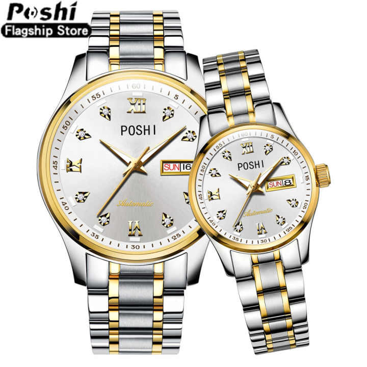 【ZOSR】 Relo Buy 1 Take 1 couple watch for men and women automatic Date  water proof Quartz Watches Fashion Elegant Stainless Steel luminous display gold Casual Ladies wristwatch