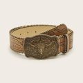 【HUT】 Western Style Brown Patterned Beaded Women's Belt With Tassel Embossed Decorative Waistband For Jeans Ethnic Sytle Belts. 