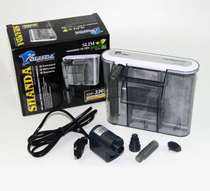 SHANDA SDF-3306 Aquarium Mechanical Biological Bio-Filter Box Slim Hanging Filter 3W Power Liquid Filter Fish Tank Filter Pump 350L/h Submersible Pump Hang External Aquarium Filter for Fish Tank Water Pump Fish Tanks Aquarium Pump