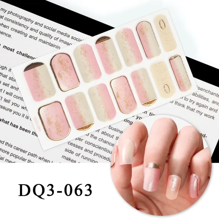 NEW%2014%20Pcs/Sheet%20Golden%20Pink%20Nail%20Polish%20Stickers%20Full%20Cover%20Stickers%20for%20Nails%20Glitter%20Decal%20for%20Manicure%20DIY%20Nail%20Strips%20for%20Women%20-%20Image%202