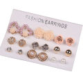 9 Pairs/Set Studs Earrings Set for Women Rose Flowers Heart Pearl Earrings Rhinestone Crystal Stud Earring Jewelry Gift. 