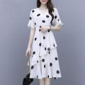 bellylady Women Cotton di Dress V-neck Polka Dot High Waist Irregular Short Ruffle Sleeves Summer Dress. 