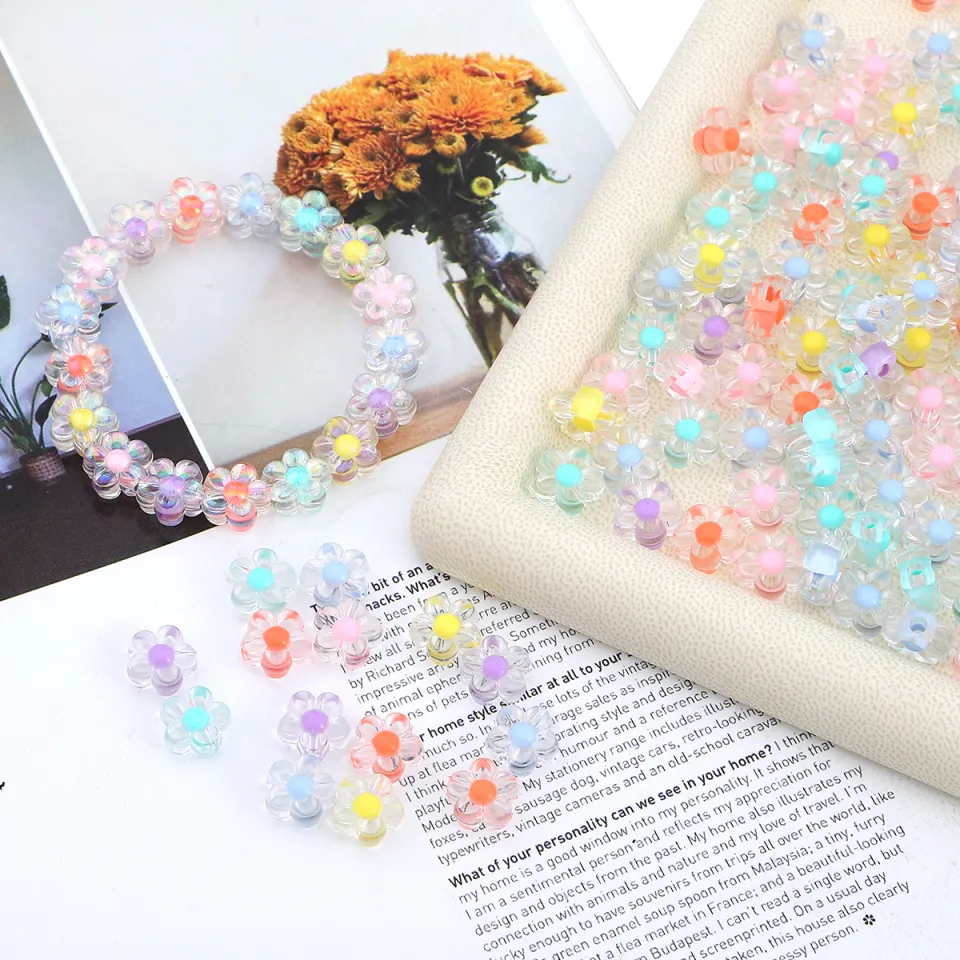 SUNNYCLUE 600Pcs Acrylic Floral Beads - 10 Styles Flower Bead Caps For Jewelry Making