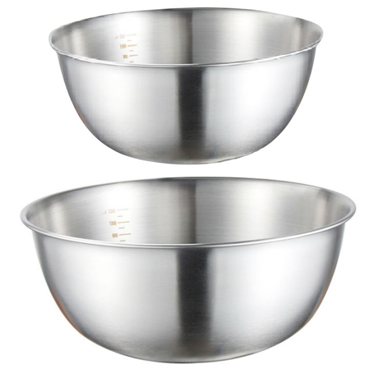 2PCS Stainless Steel Bowls Mixing Bowl with Scale Deep Mixing Egg Bowls Non Slip Kitchen Bowl for Baking Salad Cooking