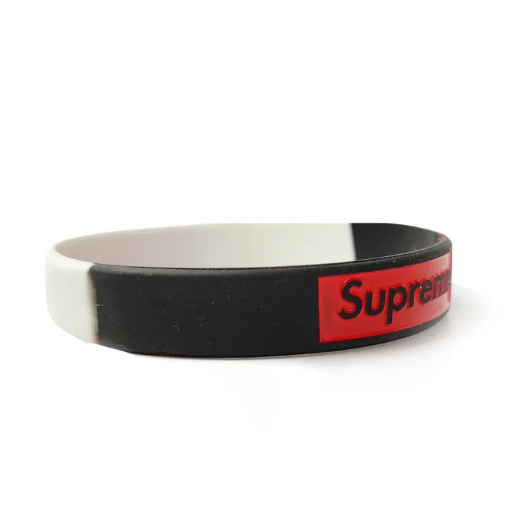 Supreme%20Two%20Tone%20White%20&%20Black%20Silicone%20Mens%20&%20Womens%20Unisex%20hand%20band%20Wristband%20Bracelet%20-%20Image%203