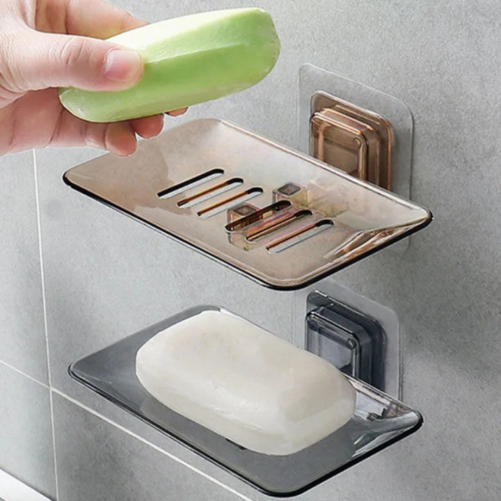 Soap Box Bathroom Soap Shelf Transparent Self-adhesive Punch-free Draining Wall Plastic Soap Dish Household Bathroom Supplies