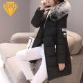 Cotton Coat with Faux Fur Collar Stylish Warm Women's Winter Cotton Coat with Hood Pockets Windproof Mid Length Slim Fit Down Jacket Faux Fur Collar Winter Jacket. 