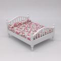 Wooden Miniature 1/12 Dollhouse Double Bed Floral Sheet House Furniture Kids Toy. 
