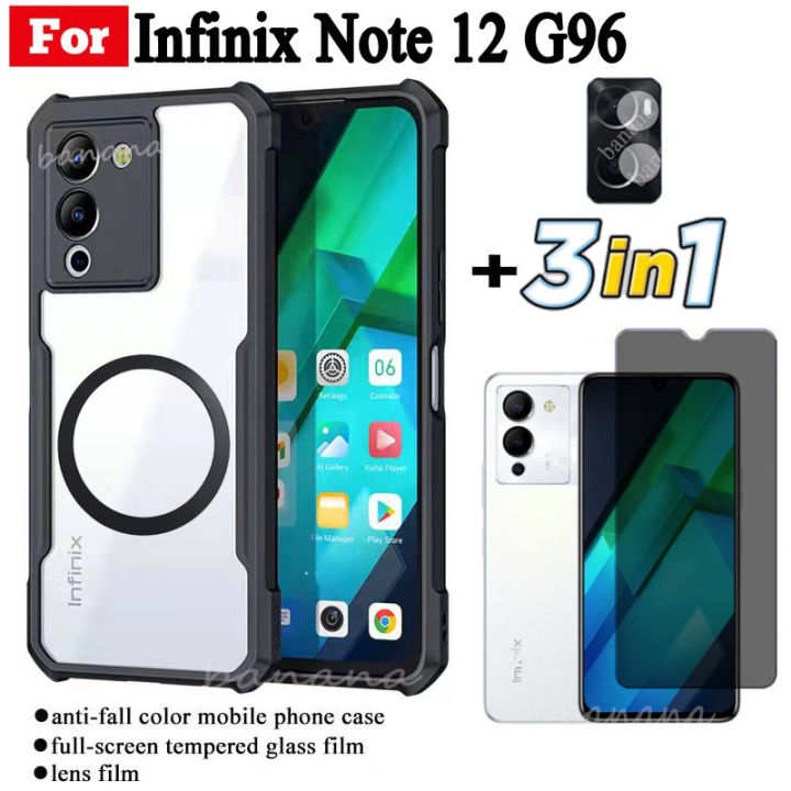 3 in 1 Infinix Note 12 G96 Shockproof Phone Case With Magnetic Wireless Charging Sticker For Infinix Note 40 Note 30 Anti Spy Privacy Tempered Glass Screen Protector +Lens Film
