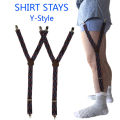 Mens Y Shape Adjustable Elastic Shirt Holders Straps Sock Non-Slip Clamps Leg Suspenders Shirt Stays Garters. 