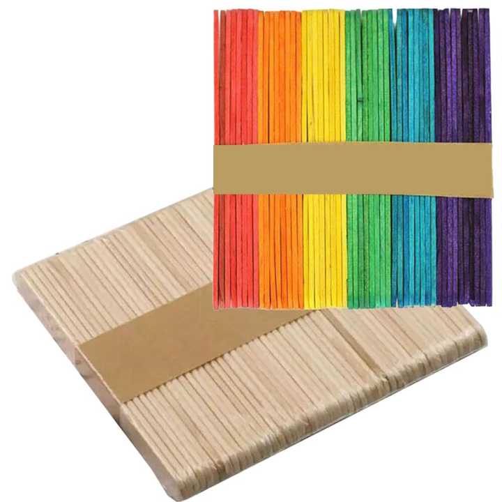 50 Pcs craft sticks Popsicle sticks Ice cream sticks multi color natural wooden color