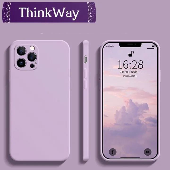 【ThinkWay】Original Liquid Silicone Luxury Case For iPhone 13 12 11 Pro Max XR X S 7 8 Plus SE Mini Square Shockproof Soft Candy Slim Cover