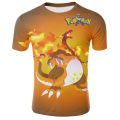 New style fashion short-sleeved anime Pokemon Pikachu floral print T-shirt summer round neck casual loose kids size shirt 3-14t. 