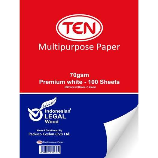 TEN Multipurpose A4 Paper - 100 Sheets Pack - Premium White Copy ...