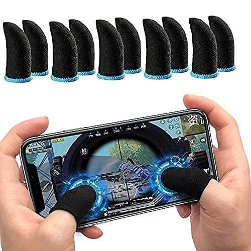 Finger Sleeves Mobile Game Free Fire Anti Sweat Breathable Professional Touch Screen Thumb Finger Sleeve Highly Conductive Gaming Gloves for All Smartphone, iOS Devices & Tablets PUBG Finger Gloves 1 Pair High Quality Carbon Fiber Material, Ultra-Thin,