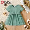 PatPat Baby Girl Clothes All Over Rabbit Print Solid Ribbed Short-sleeve Dress. 