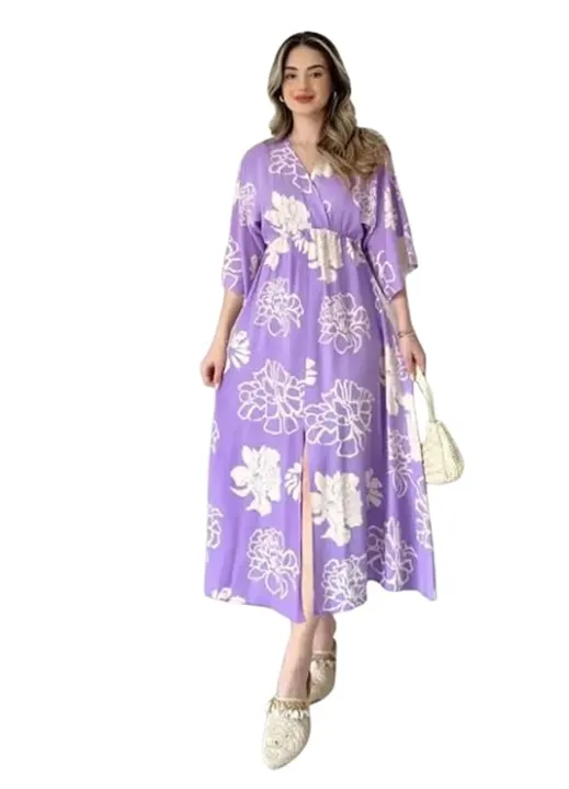 Neetu%20Collection%20Women's%203/4%20Sleeves%20Rayon%20Fabric%20V%20Neck%20Front%20Slit%20Flower%20Printed%20Midi%20Dress%20for%20Wedding%20Party%20&%20Festive%20-%20Pink%20-%20Image%203
