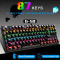 Electroplating Punk Mechanical Keyboard 87 Keys Blue Switch Gaming Keyboards 7-Color Backlight Wired Keyboard for Laptop Desktop. 